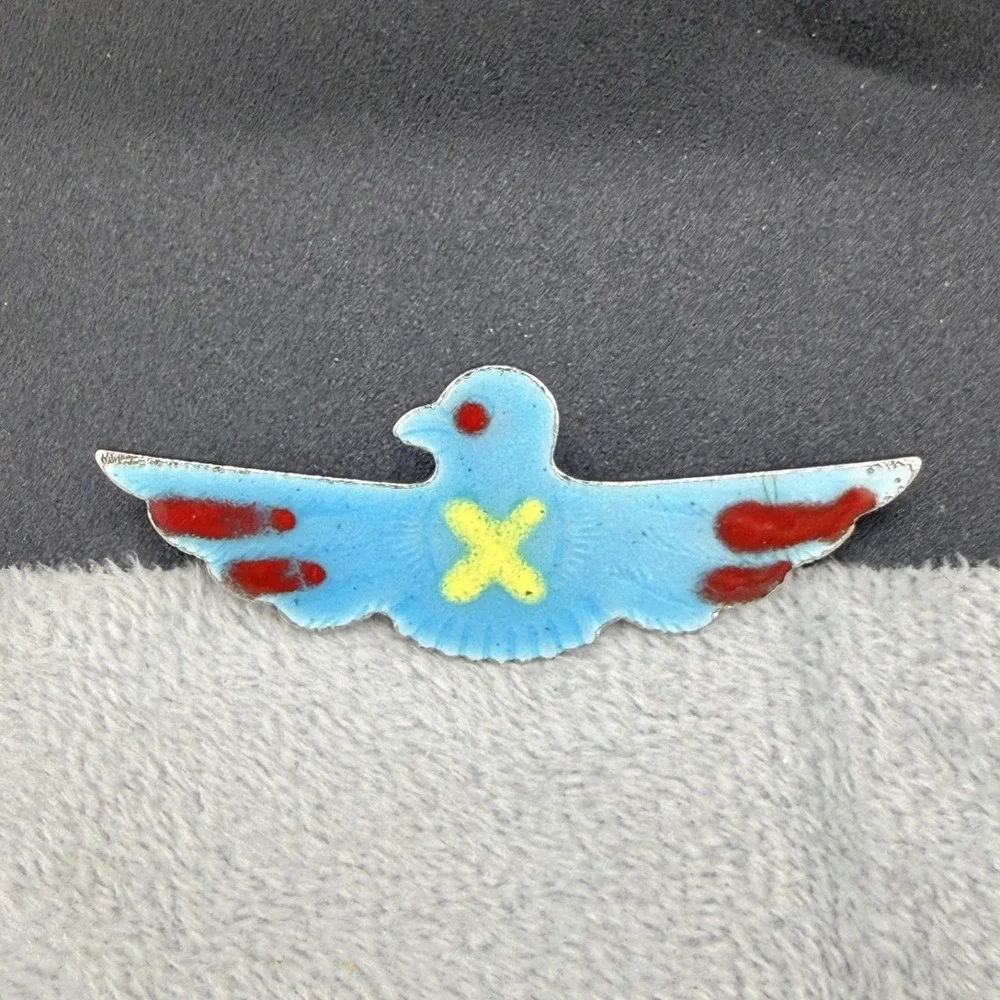 Vintage Estate Hair Barrette Silver Tone Blue Enamel Thunderbird Bird 2in